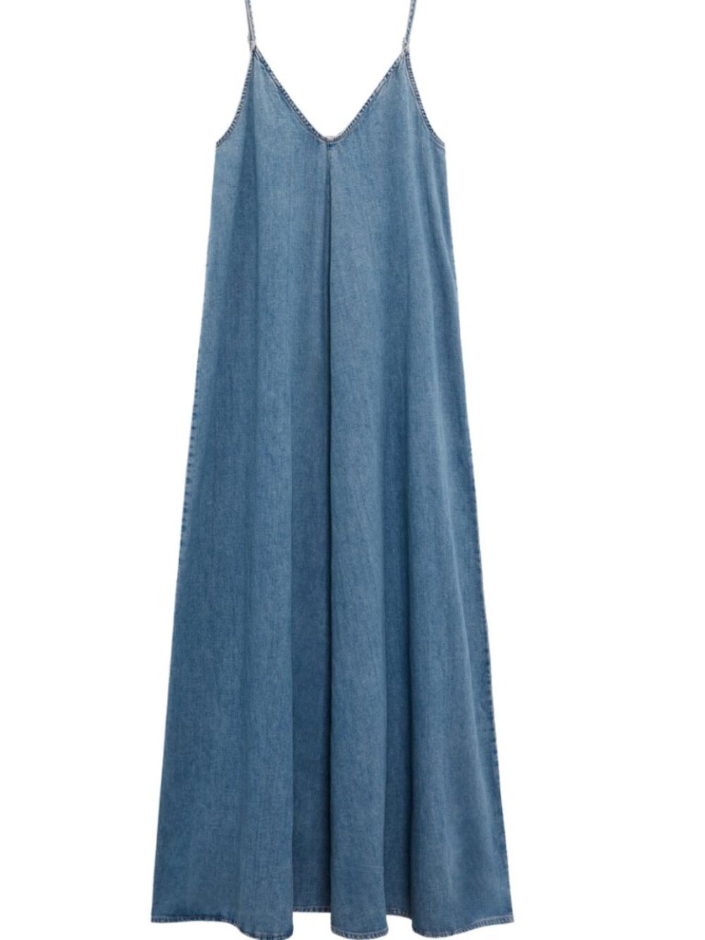 Zara Chambray Maxi Dress Small Blue Sleeveless V Neck